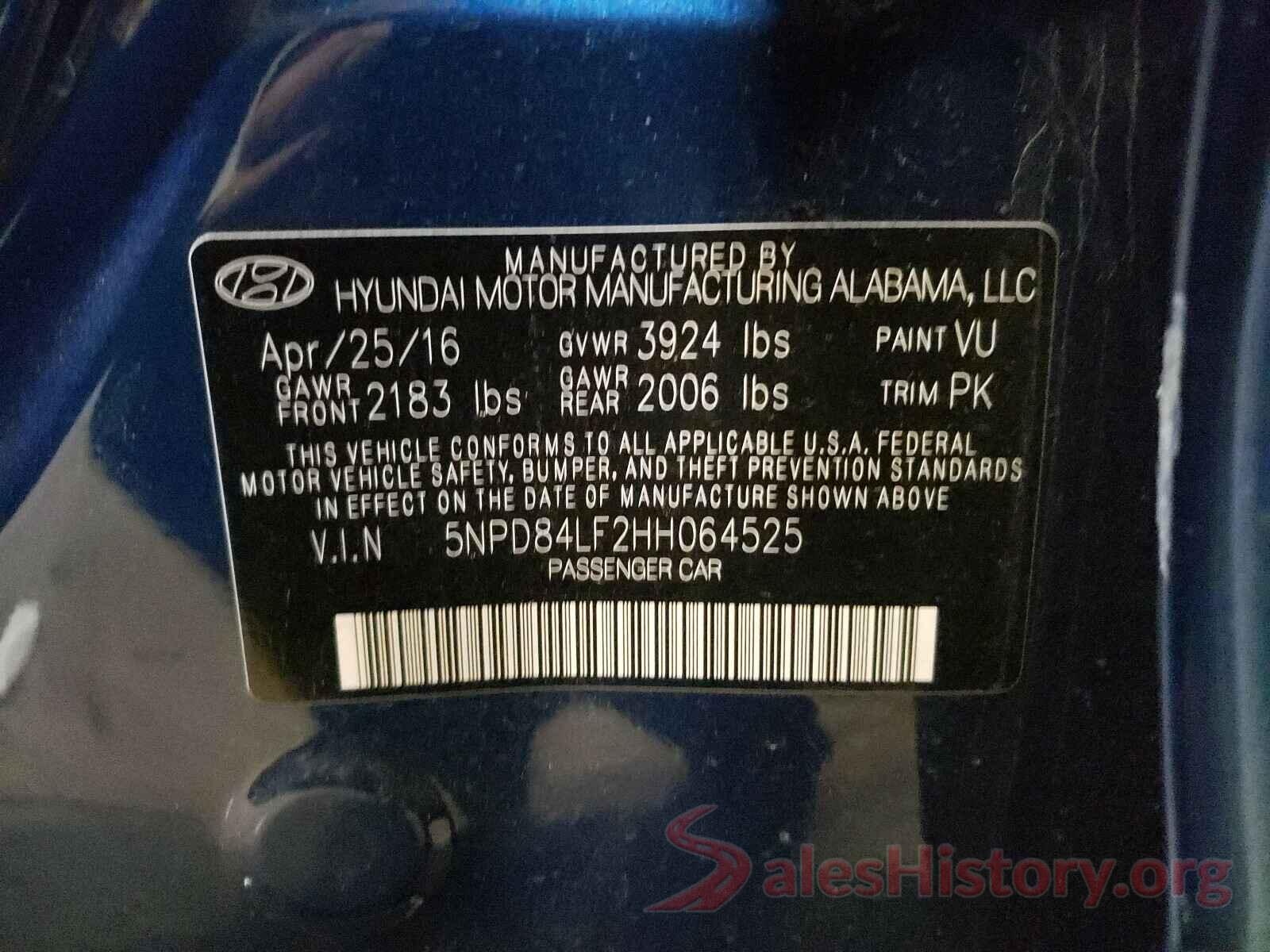 5NPD84LF2HH064525 2017 HYUNDAI ELANTRA