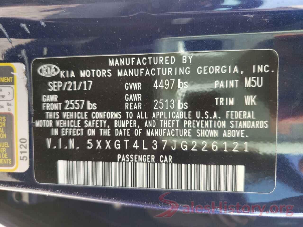 5XXGT4L37JG226121 2018 KIA OPTIMA