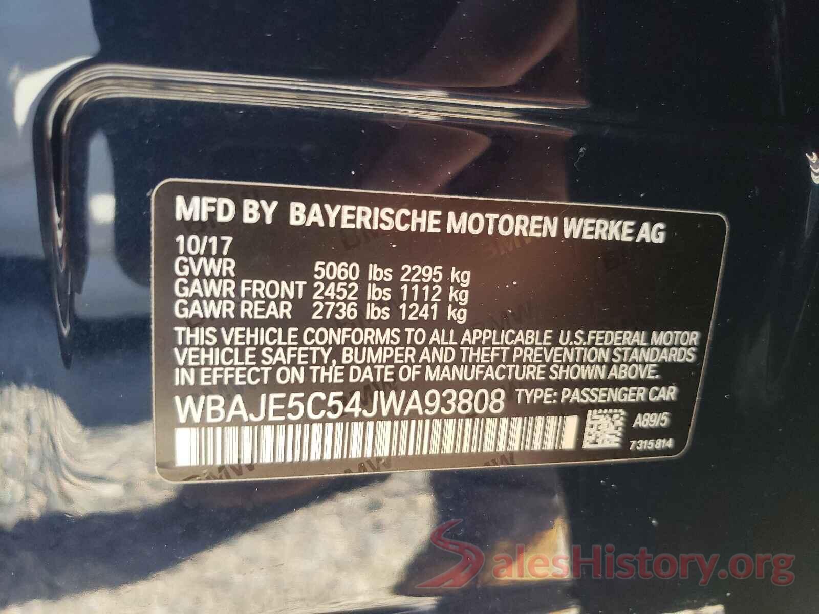 WBAJE5C54JWA93808 2018 BMW 5 SERIES