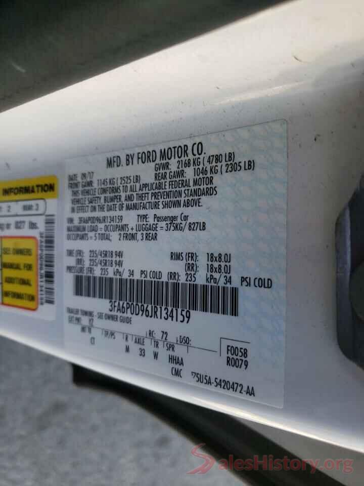 3FA6P0D96JR134159 2018 FORD FUSION