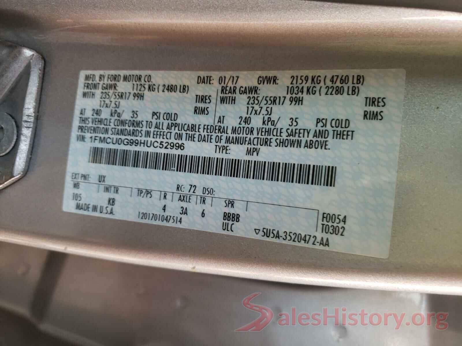 1FMCU0G99HUC52996 2017 FORD ESCAPE