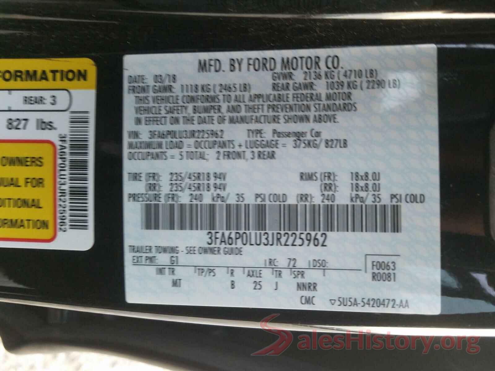 3FA6P0LU3JR225962 2018 FORD FUSION