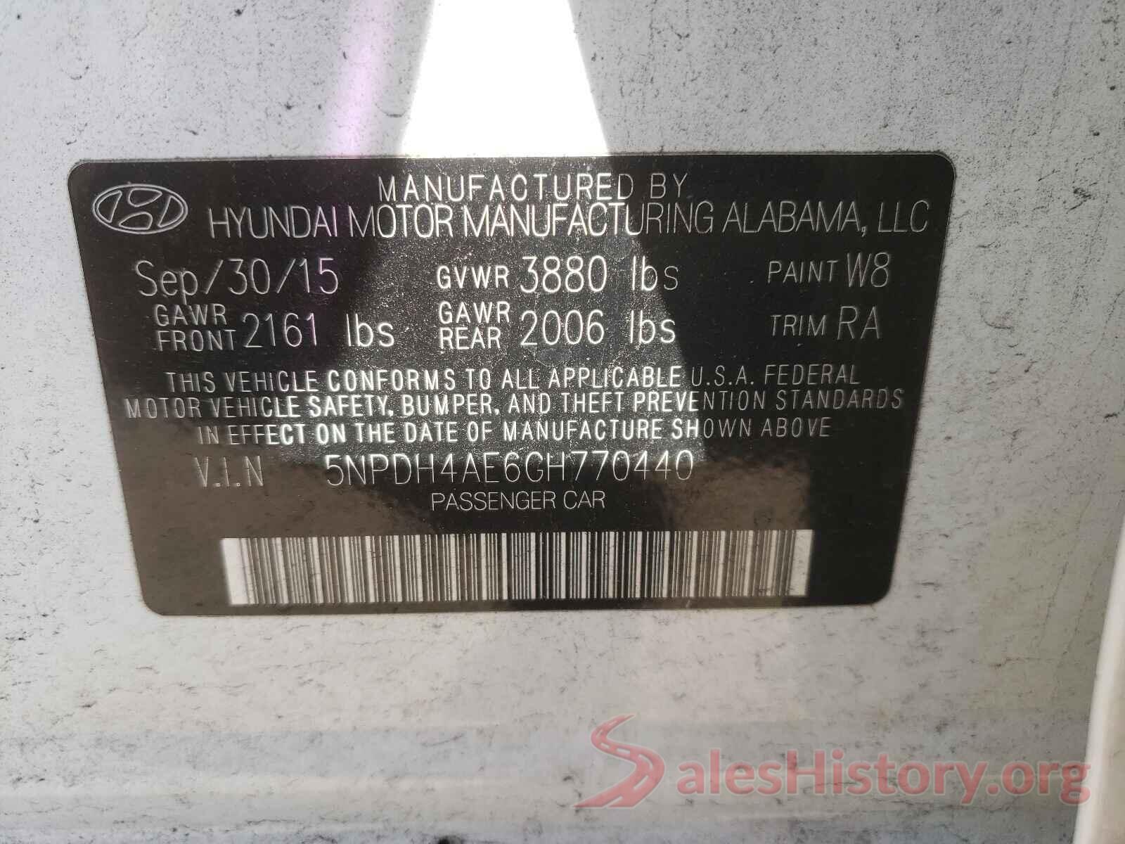 5NPDH4AE6GH770440 2016 HYUNDAI ELANTRA