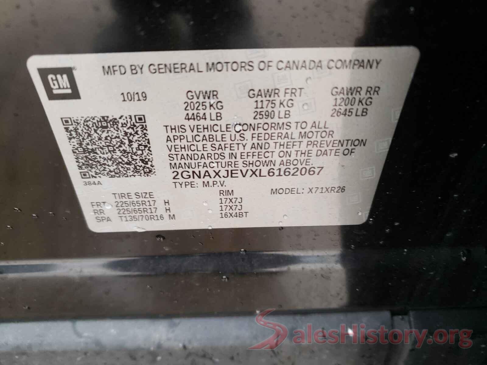 2GNAXJEVXL6162067 2020 CHEVROLET EQUINOX