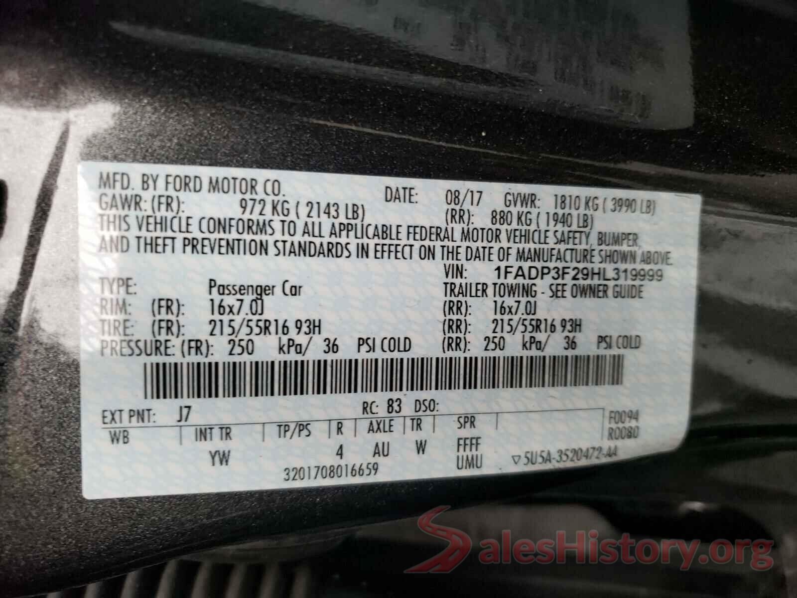 1FADP3F29HL319999 2017 FORD FOCUS