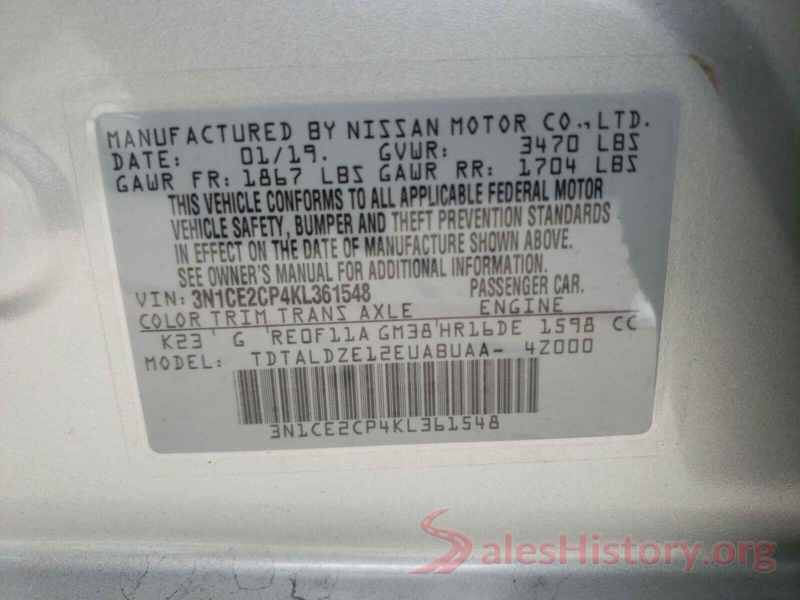 3N1CE2CP4KL361548 2019 NISSAN VERSA