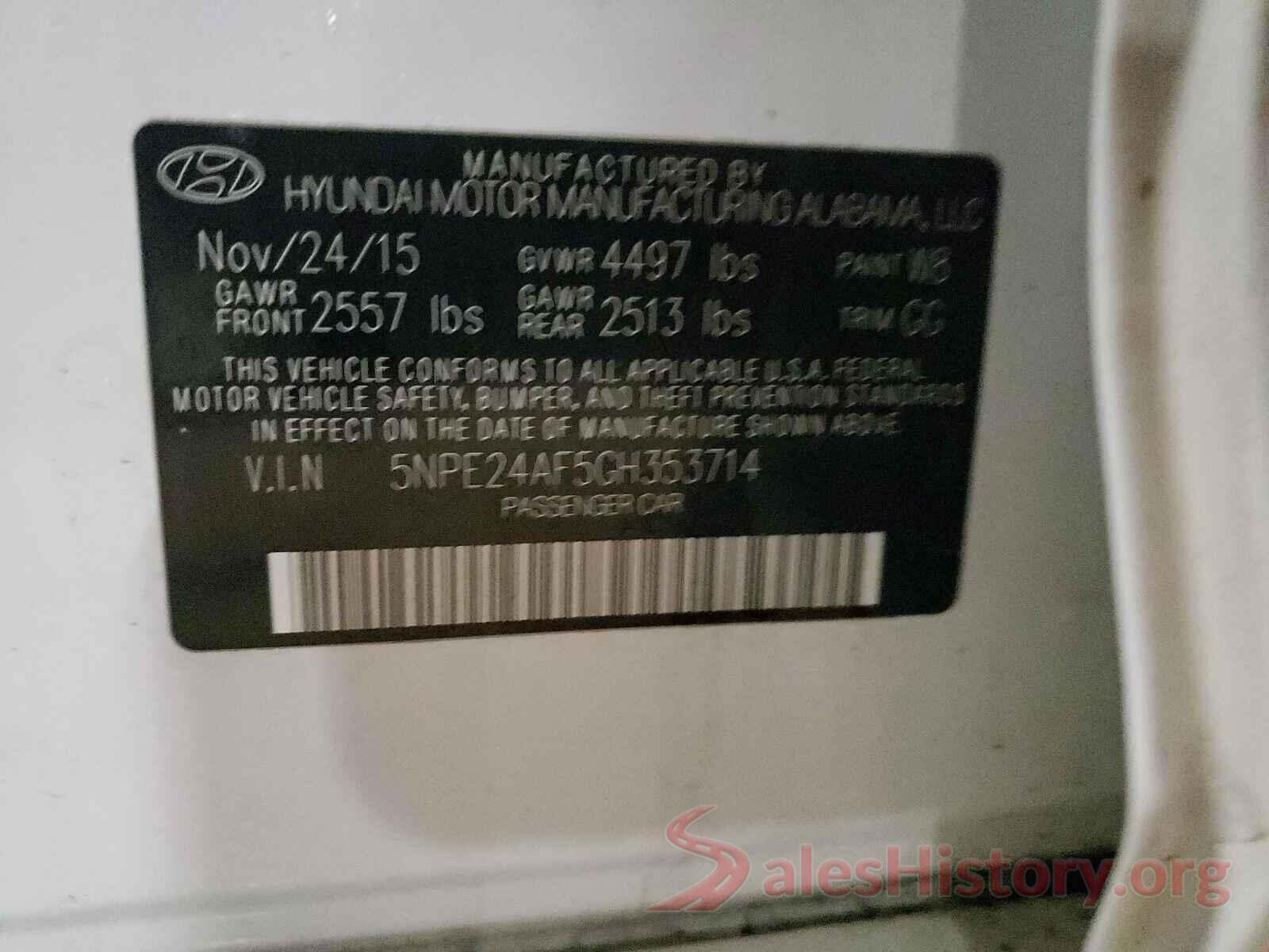 5NPE24AF5GH353714 2016 HYUNDAI SONATA