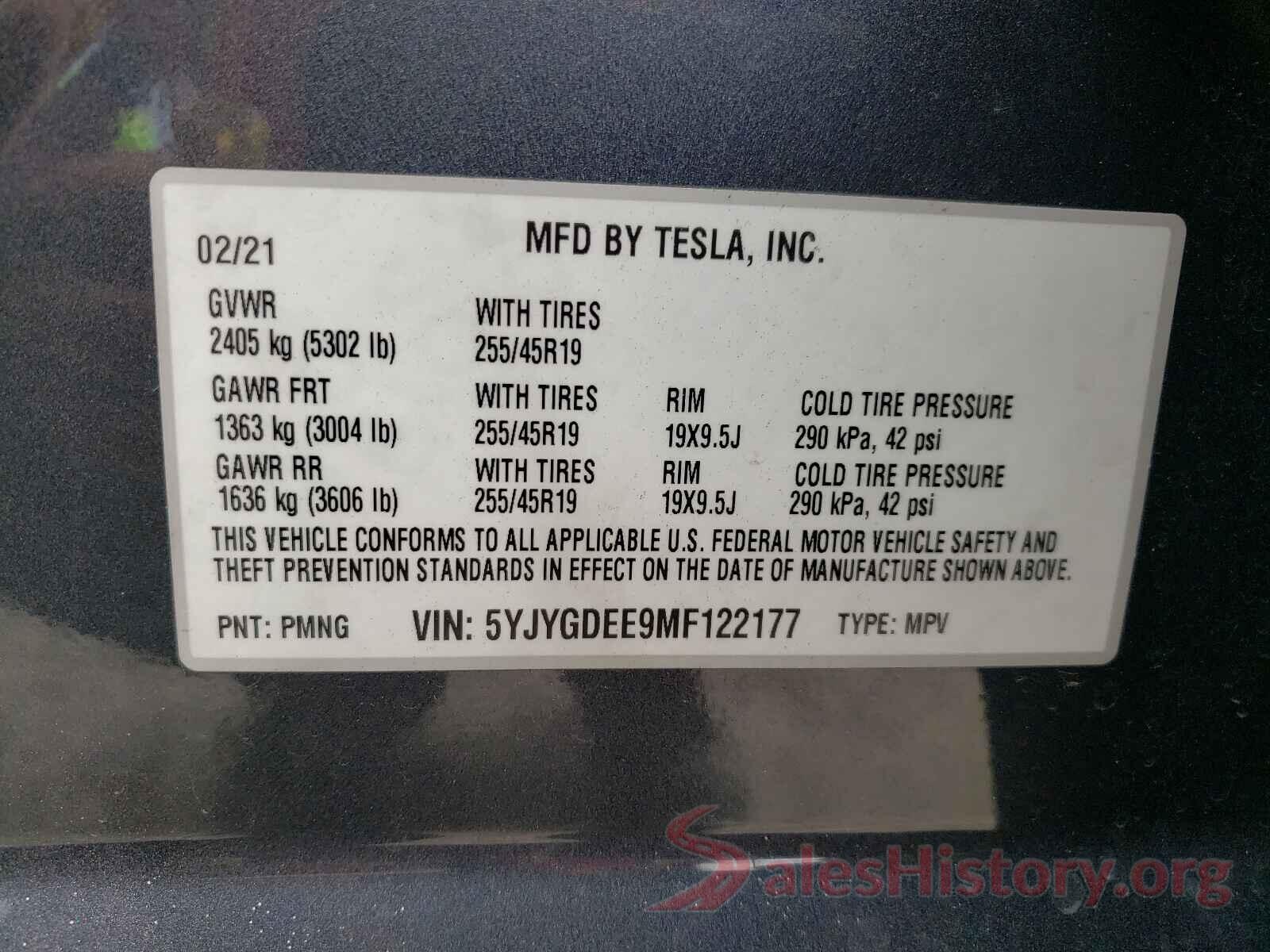 5YJYGDEE9MF122177 2021 TESLA MODEL Y