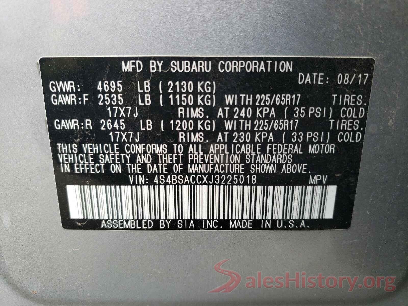 4S4BSACCXJ3225018 2018 SUBARU OUTBACK