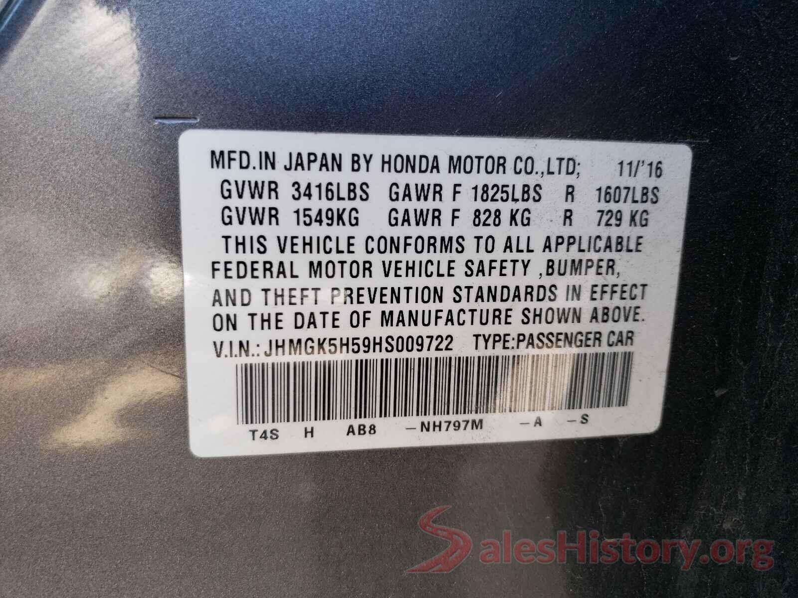 JHMGK5H59HS009722 2017 HONDA FIT