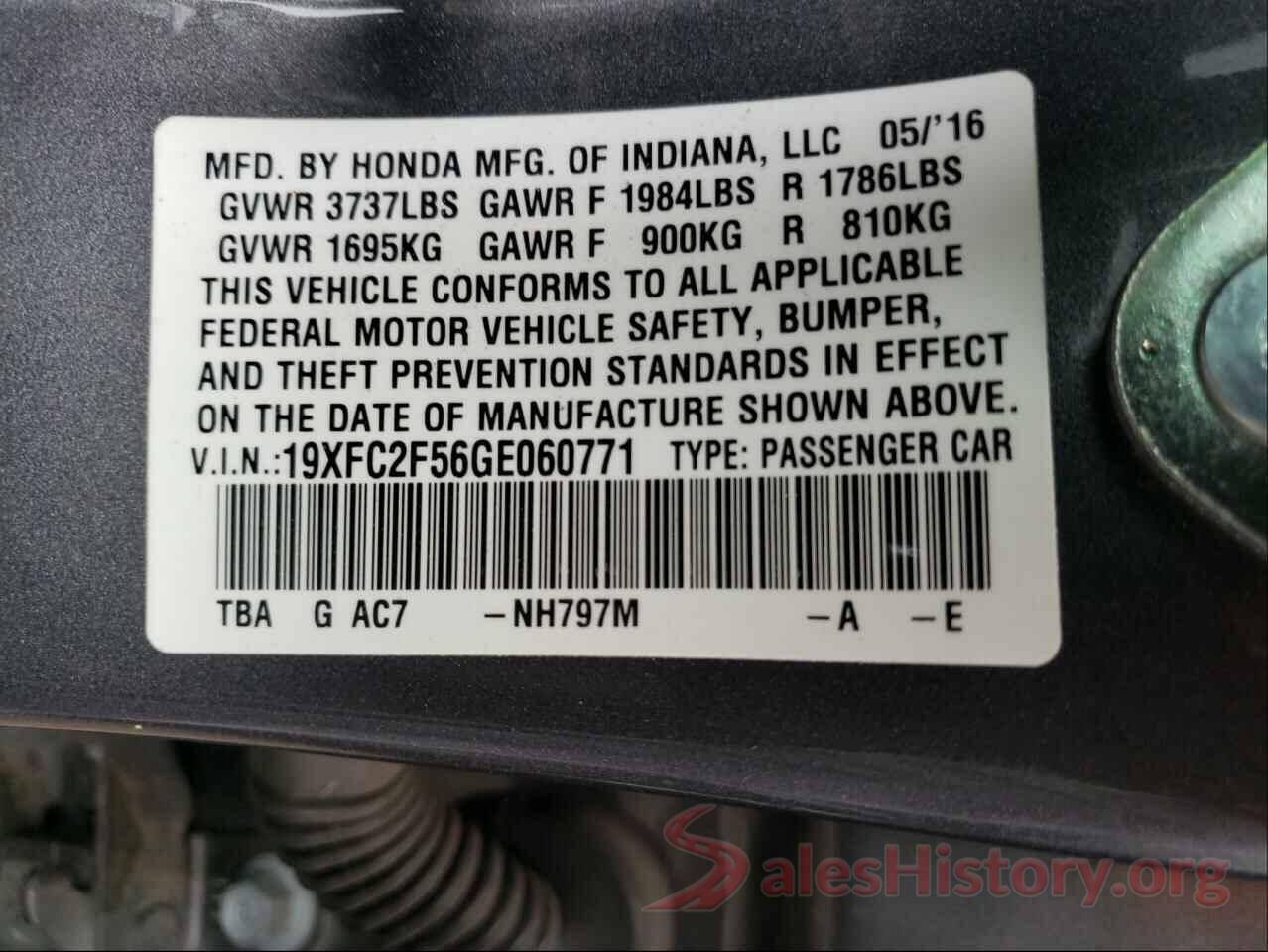 19XFC2F56GE060771 2016 HONDA CIVIC