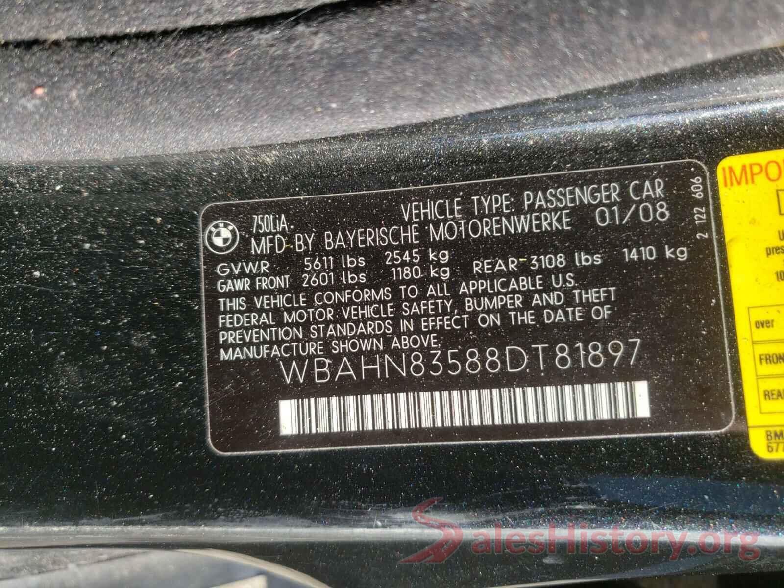 WBAHN83588DT81897 2008 BMW 7 SERIES