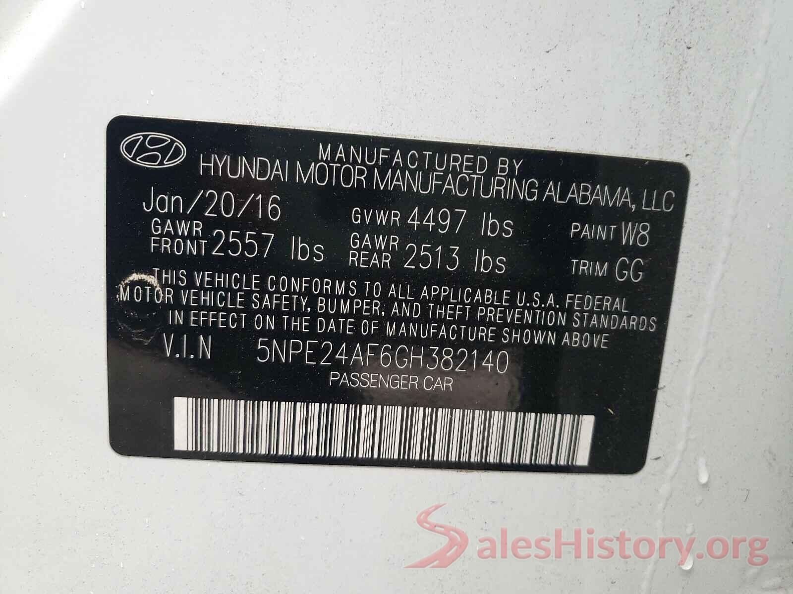 5NPE24AF6GH382140 2016 HYUNDAI SONATA