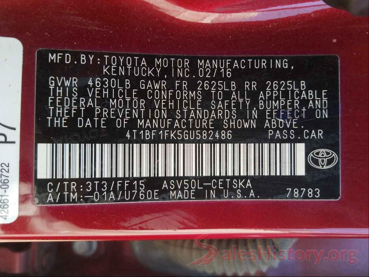 4T1BF1FK5GU582486 2016 TOYOTA CAMRY