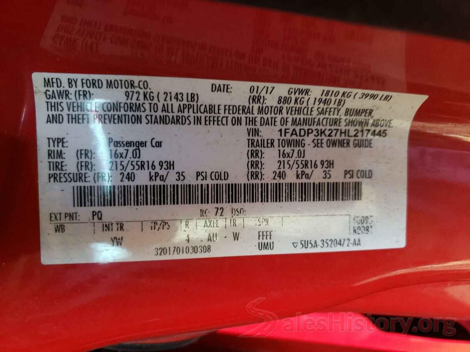 1FADP3K27HL217445 2017 FORD FOCUS