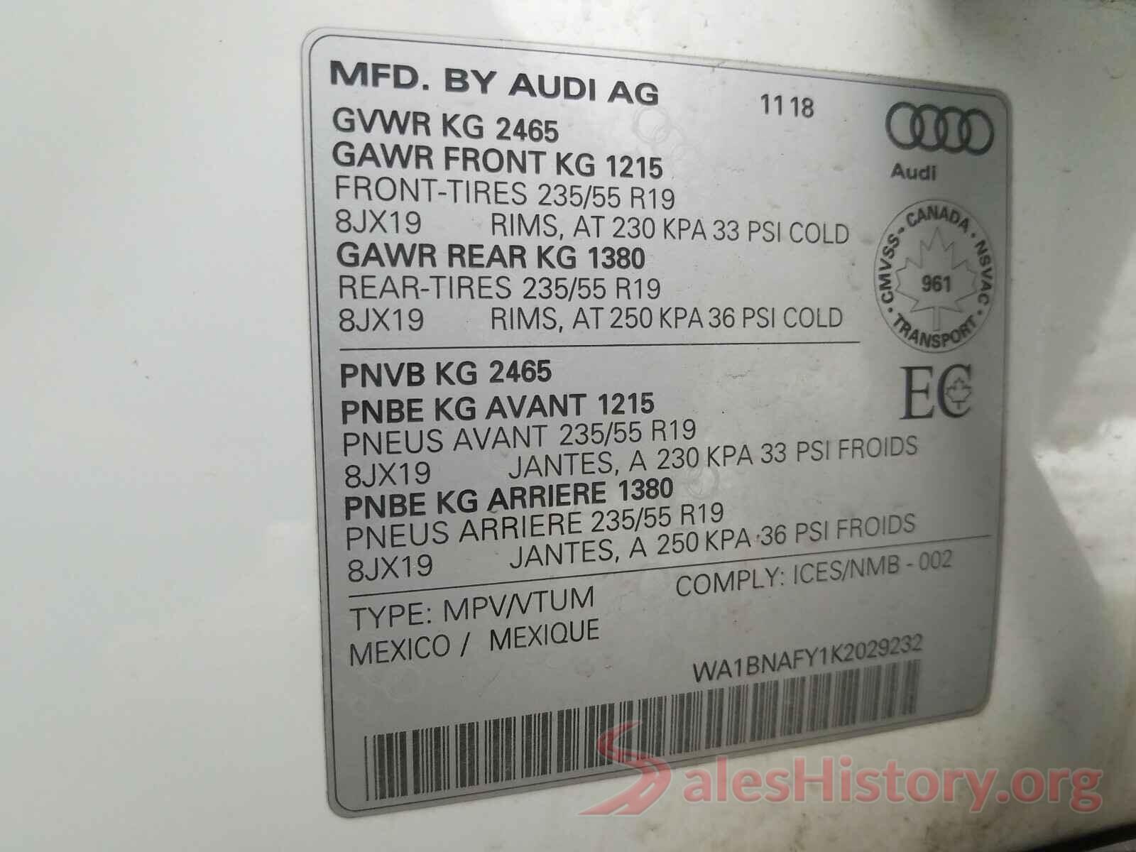 WA1BNAFY1K2029232 2019 AUDI Q5