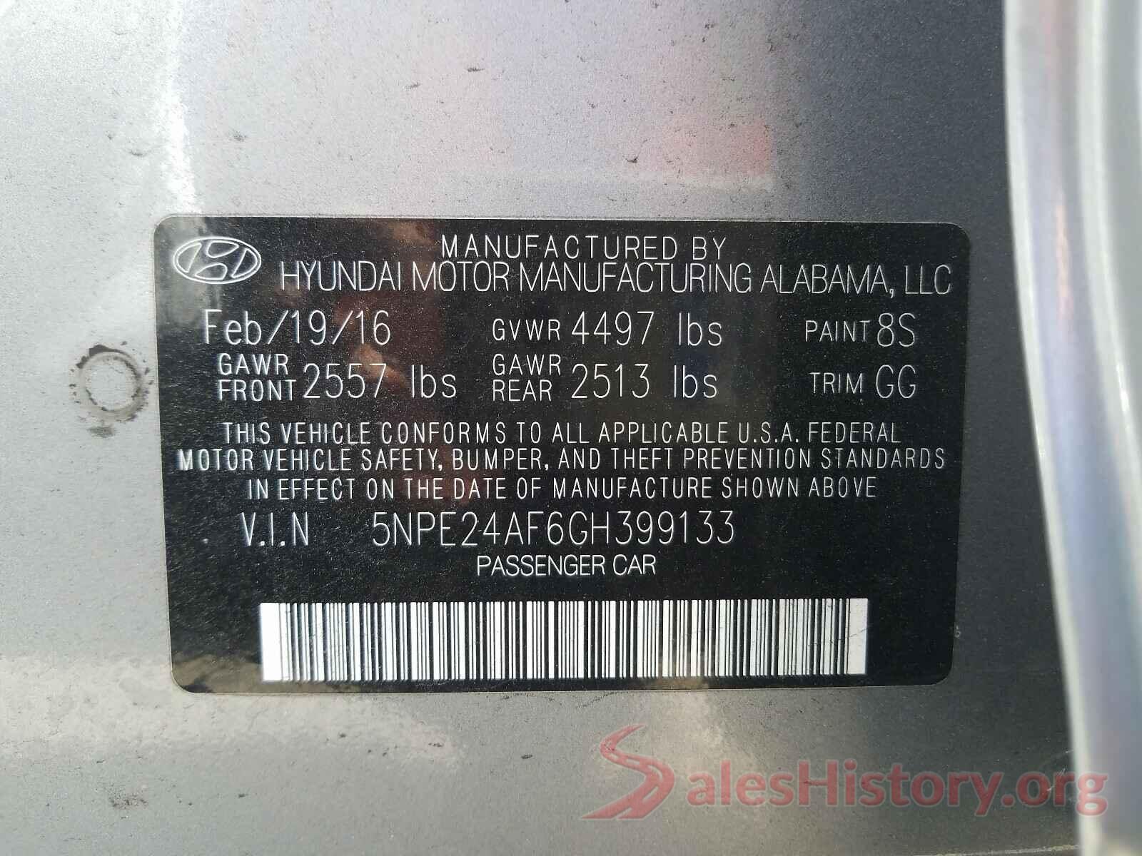 5NPE24AF6GH399133 2016 HYUNDAI SONATA