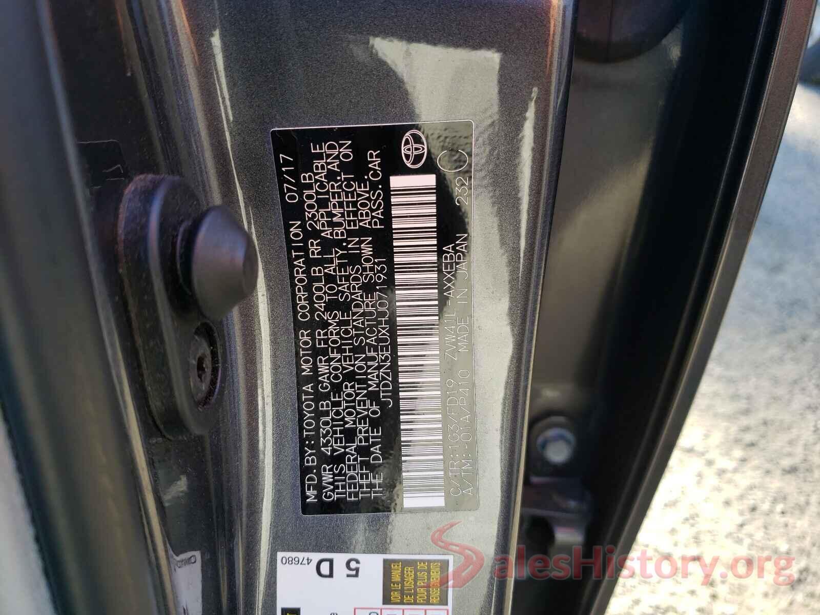 JTDZN3EUXHJ071931 2017 TOYOTA PRIUS