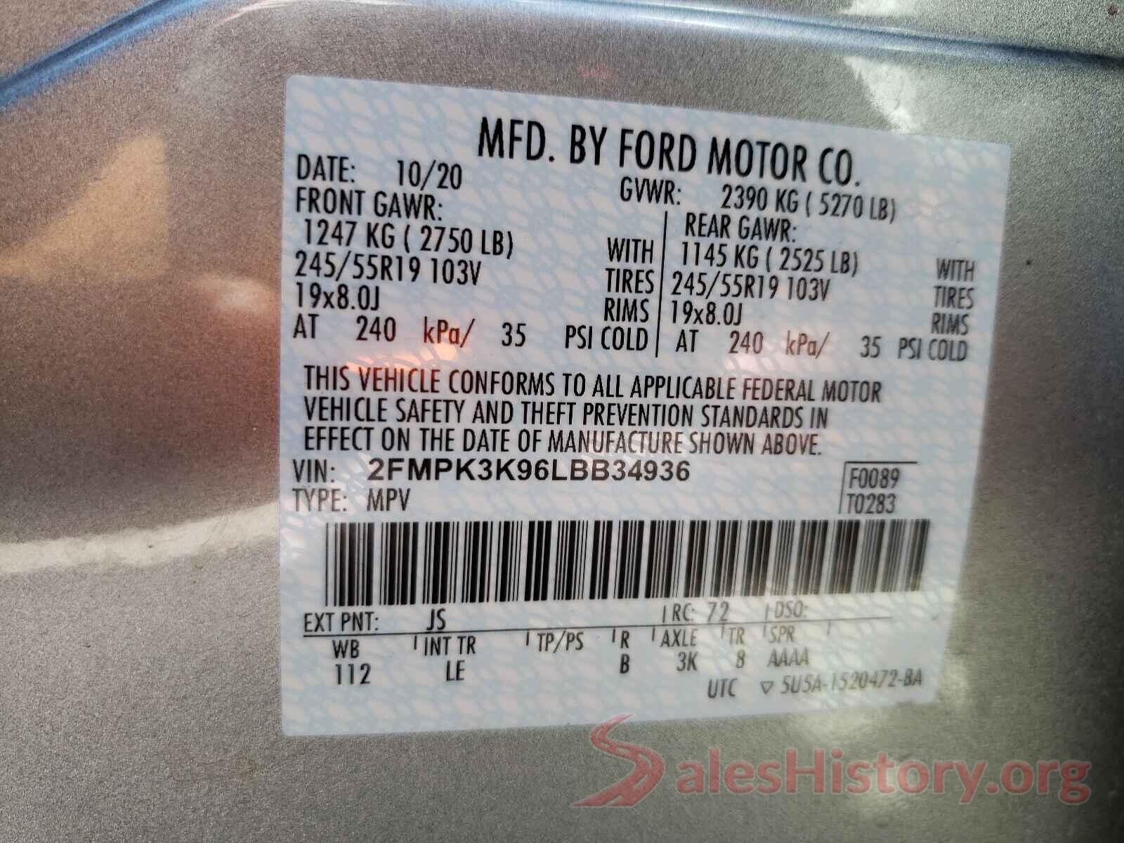 2FMPK3K96LBB34936 2020 FORD EDGE