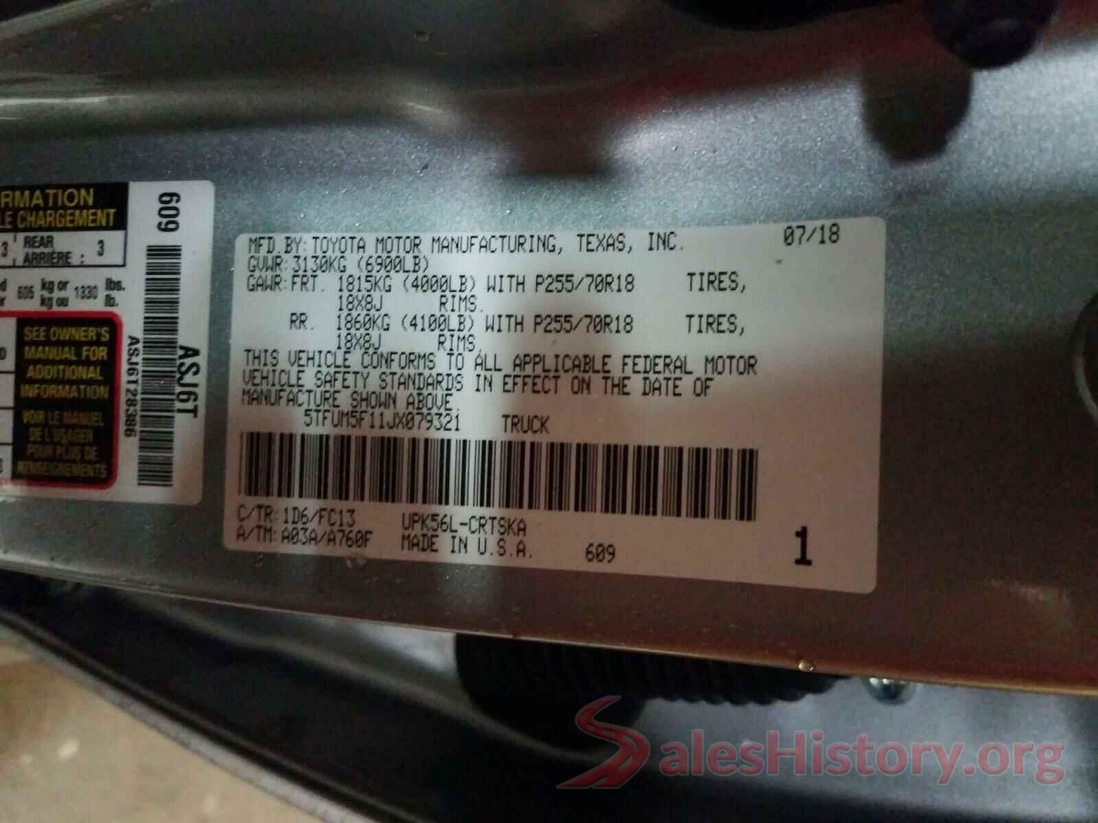 5TFUM5F11JX079321 2018 TOYOTA TUNDRA