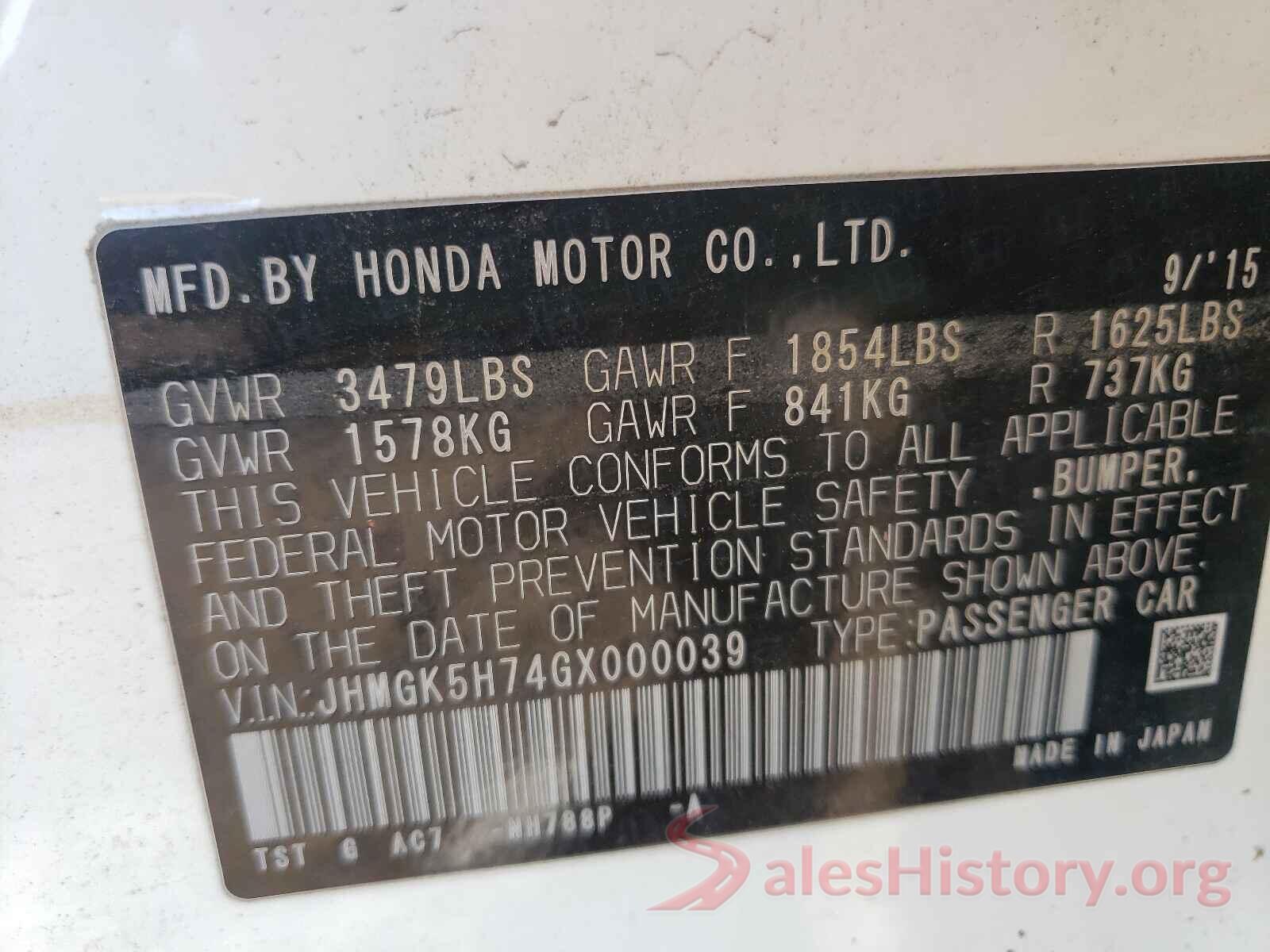 JHMGK5H74GX000039 2016 HONDA FIT