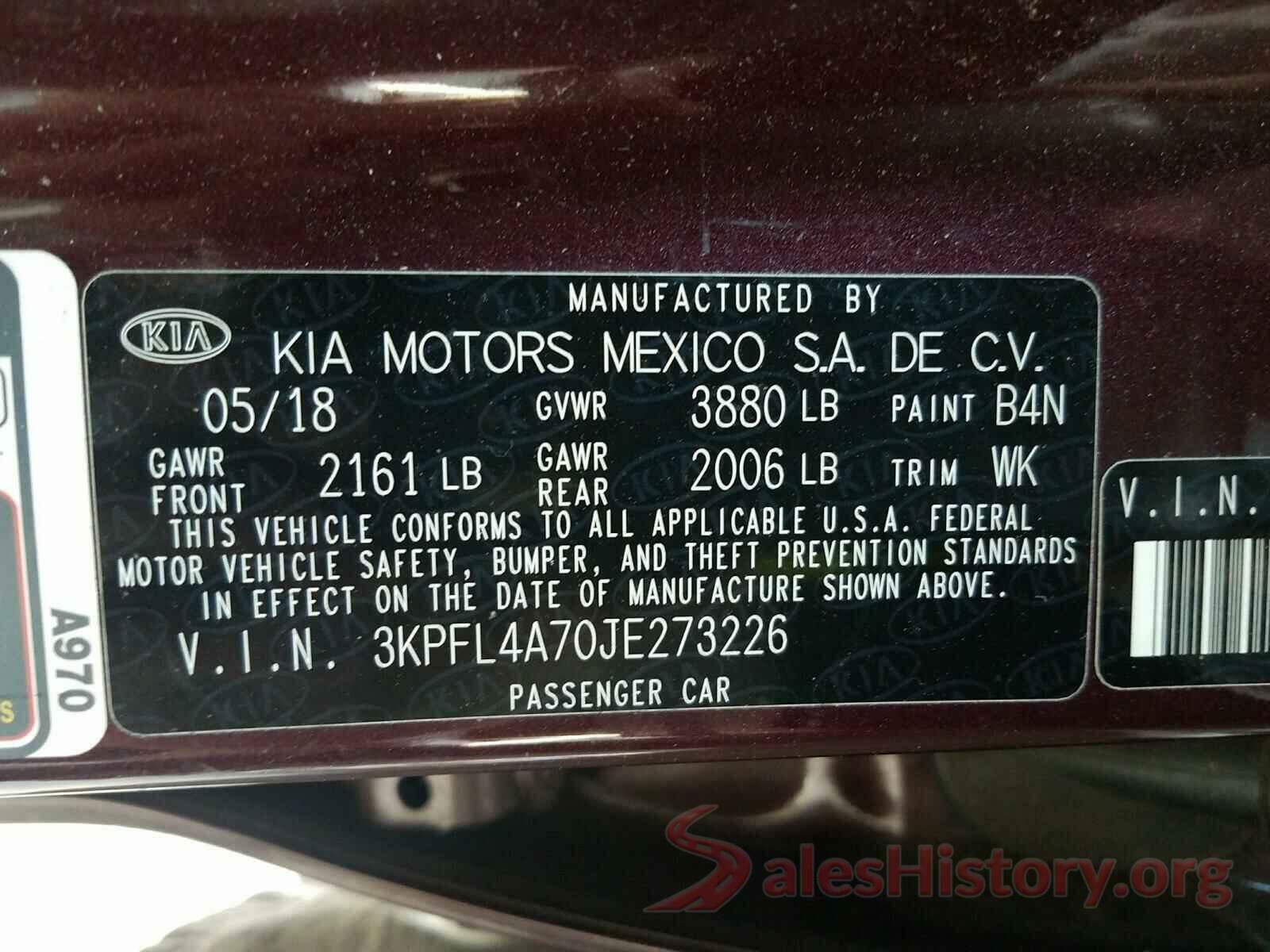 3KPFL4A70JE273226 2018 KIA FORTE