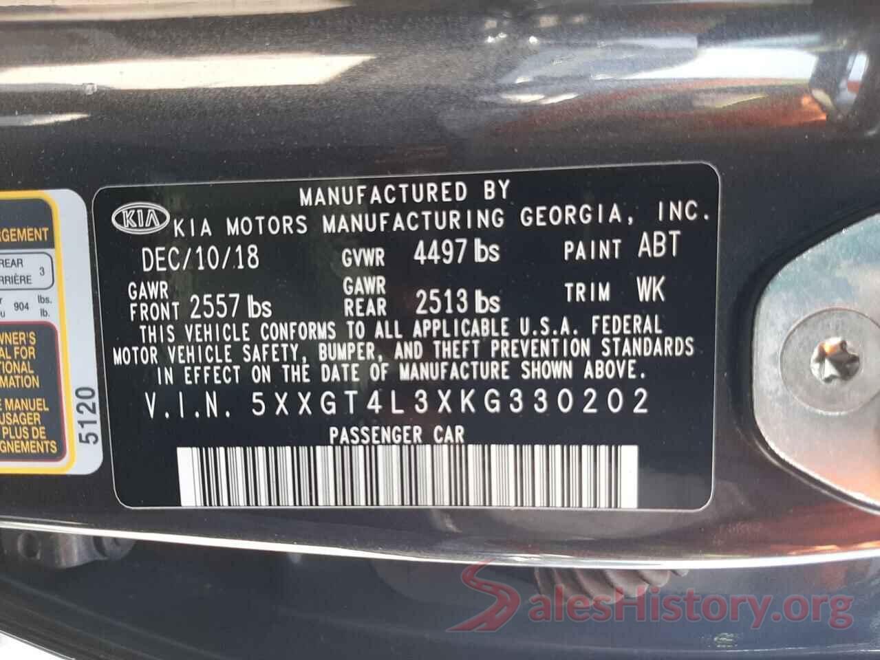 5XXGT4L3XKG330202 2019 KIA OPTIMA