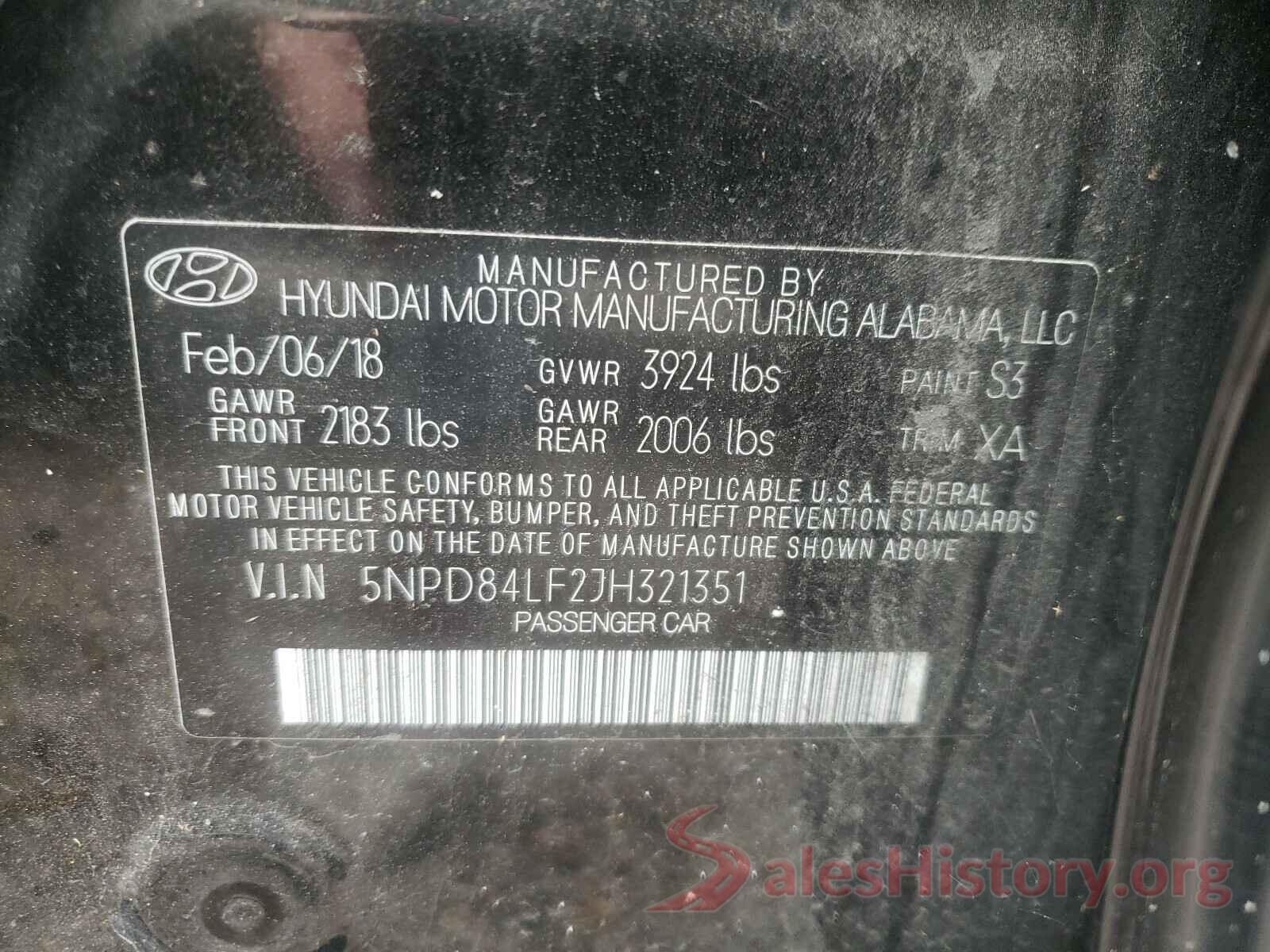 5NPD84LF2JH321351 2018 HYUNDAI ELANTRA