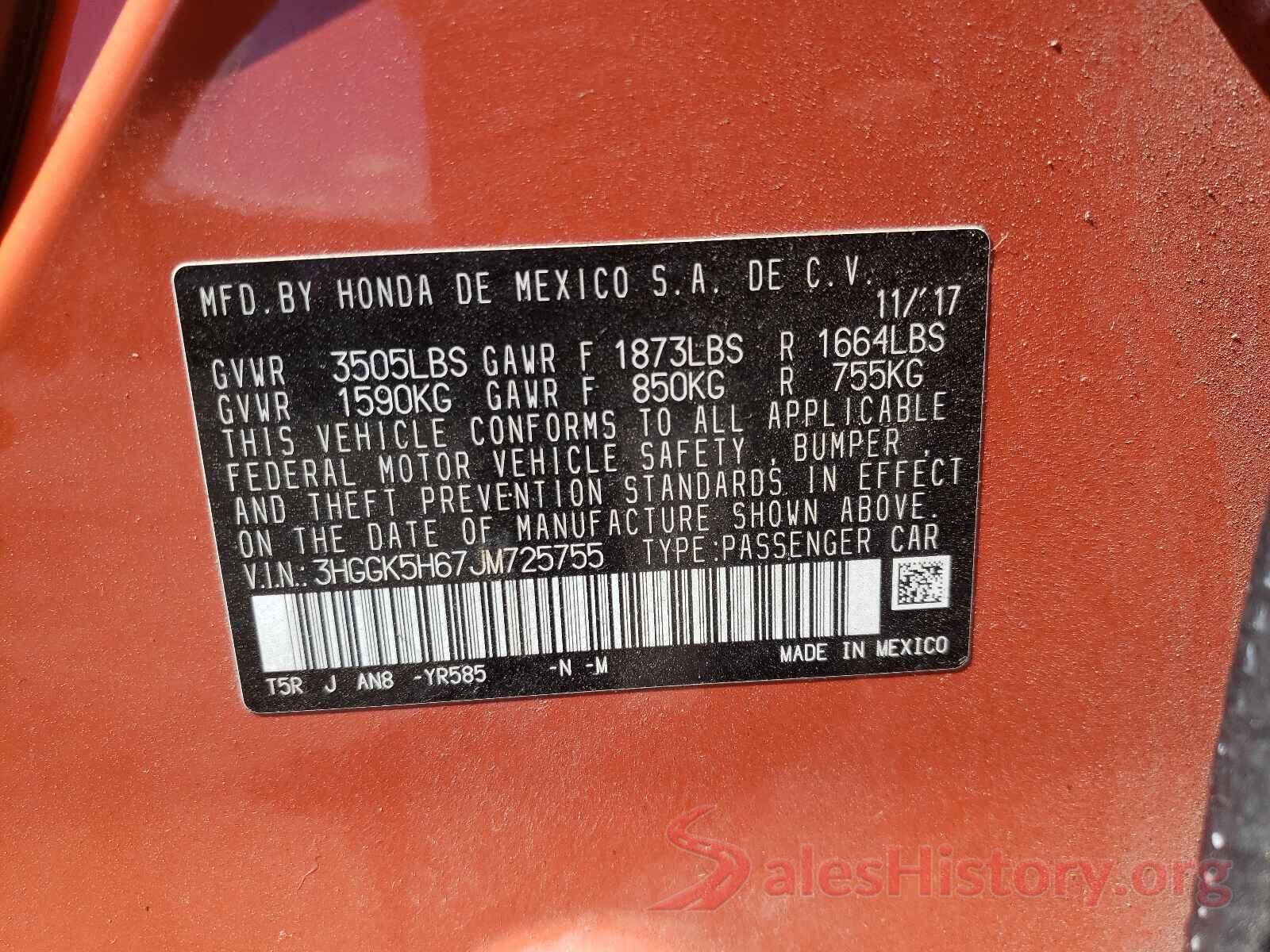 3HGGK5H67JM725755 2018 HONDA FIT