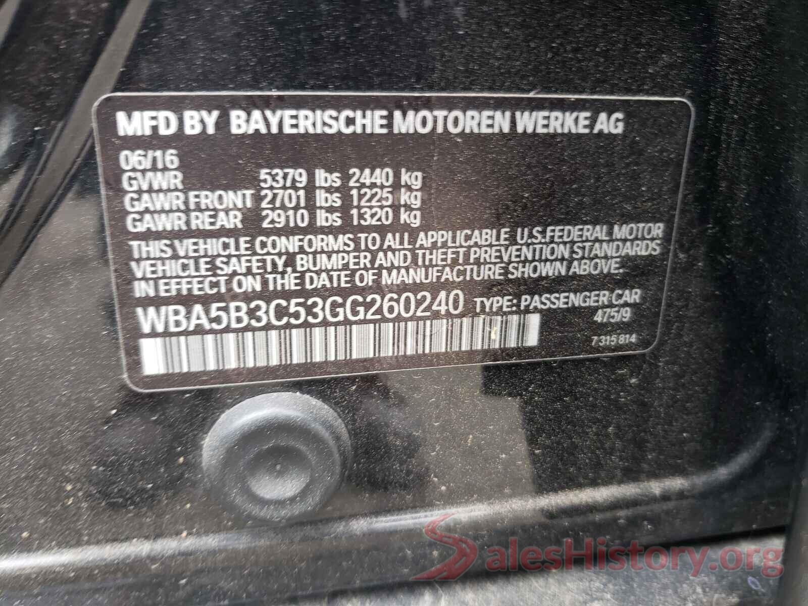 WBA5B3C53GG260240 2016 BMW 5 SERIES