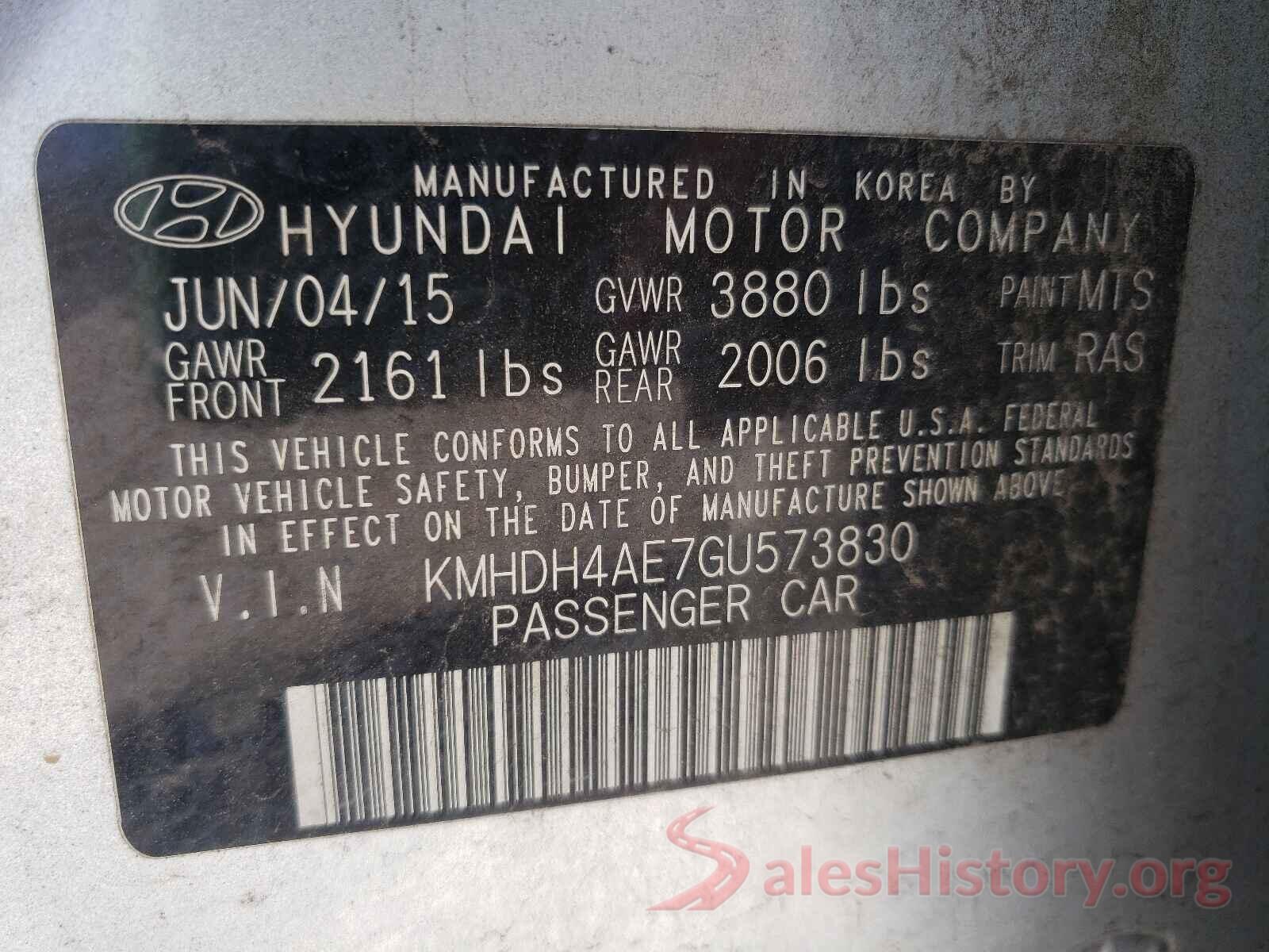 KMHDH4AE7GU573830 2016 HYUNDAI ELANTRA