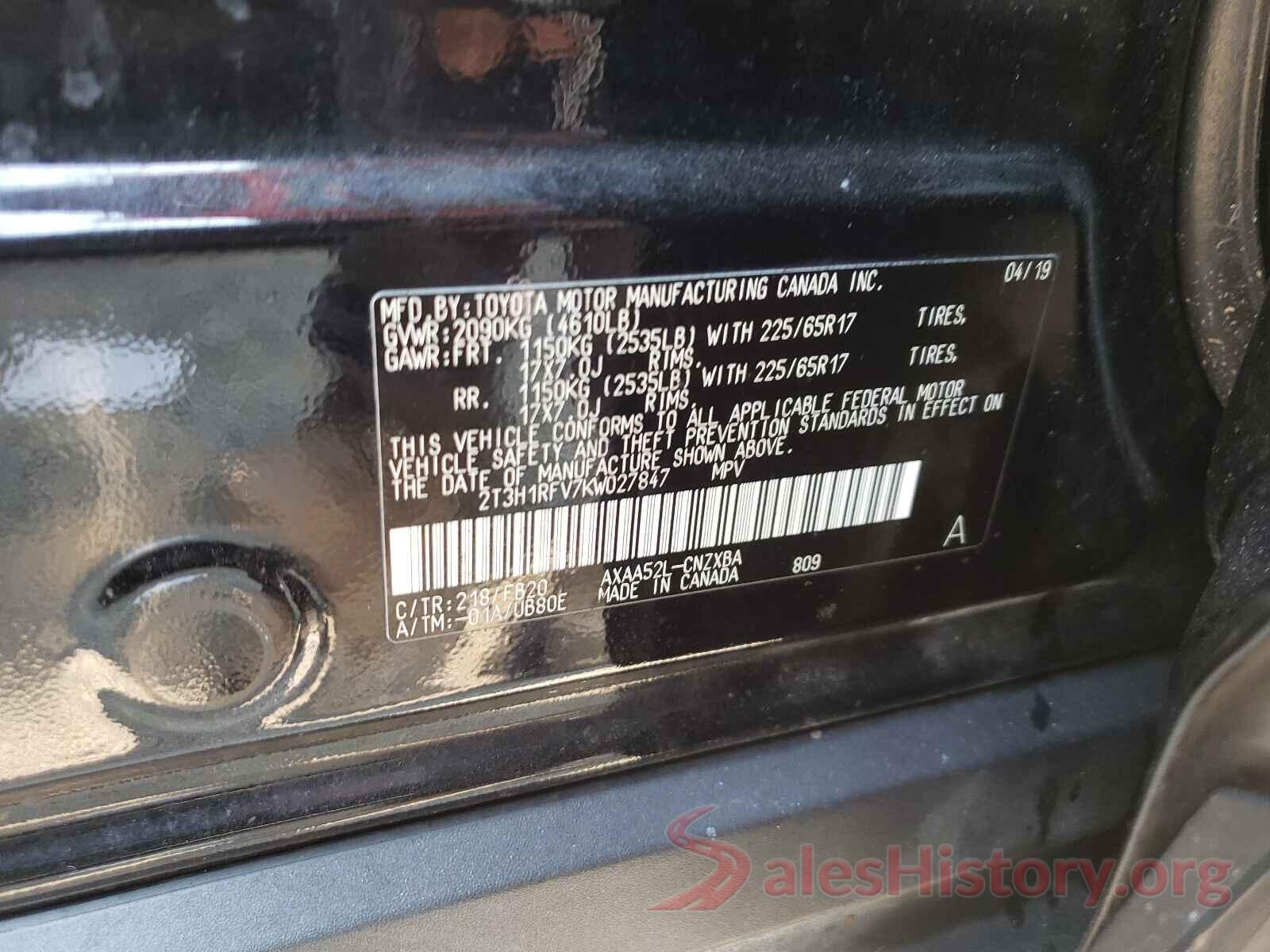 2T3H1RFV7KW027847 2019 TOYOTA RAV4