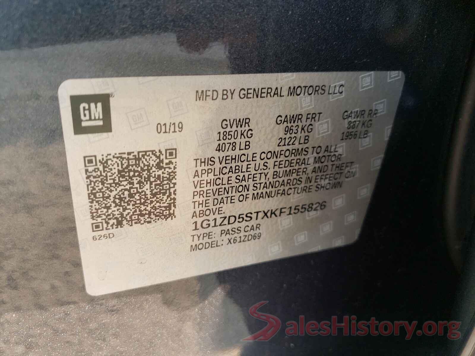 1G1ZD5STXKF155826 2019 CHEVROLET MALIBU