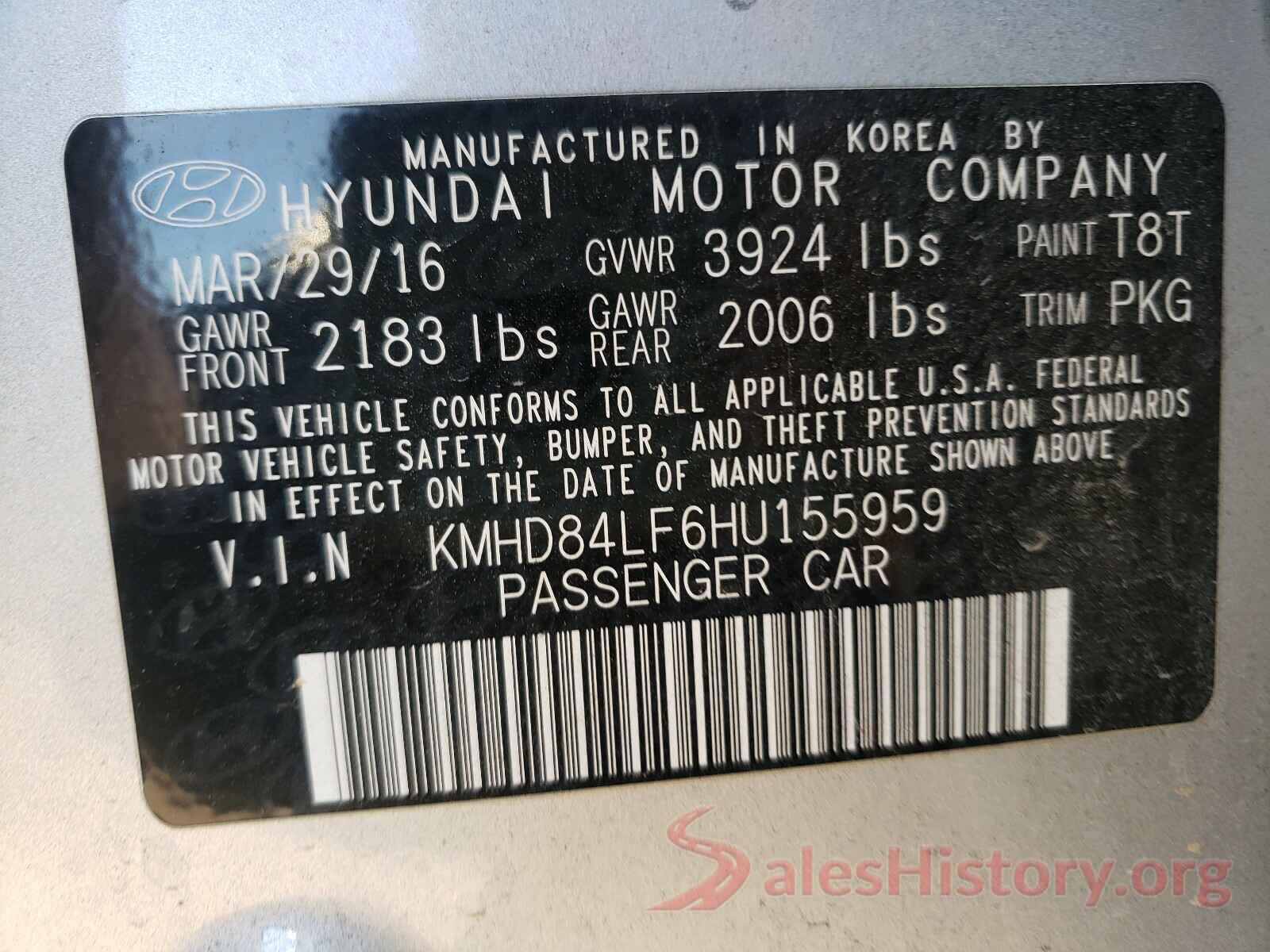 KMHD84LF6HU155959 2017 HYUNDAI ELANTRA