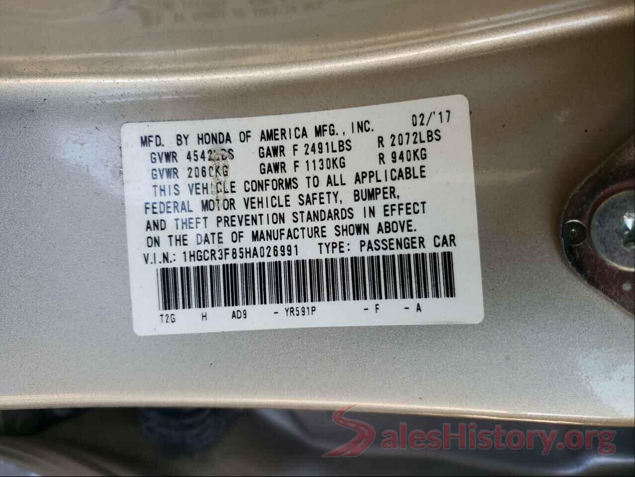 1HGCR3F85HA026991 2017 HONDA ACCORD