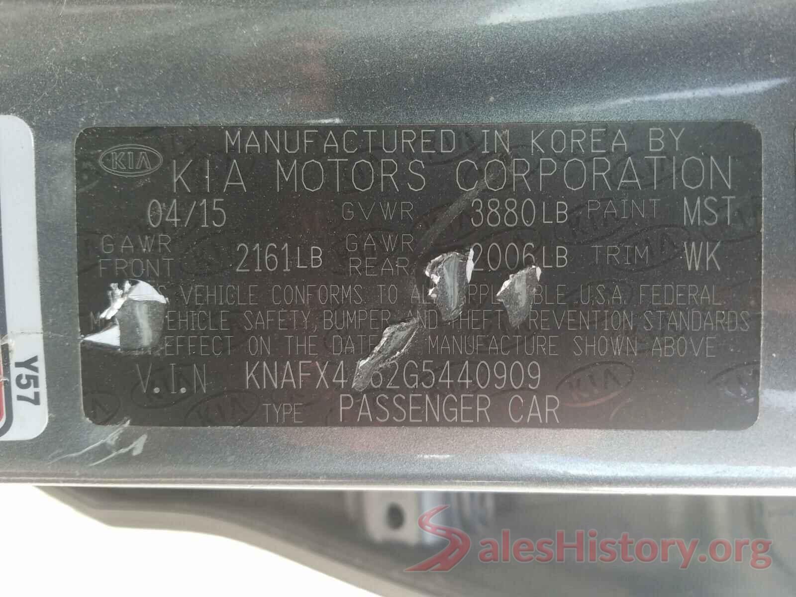 KNAFX4A62G5440909 2016 KIA FORTE