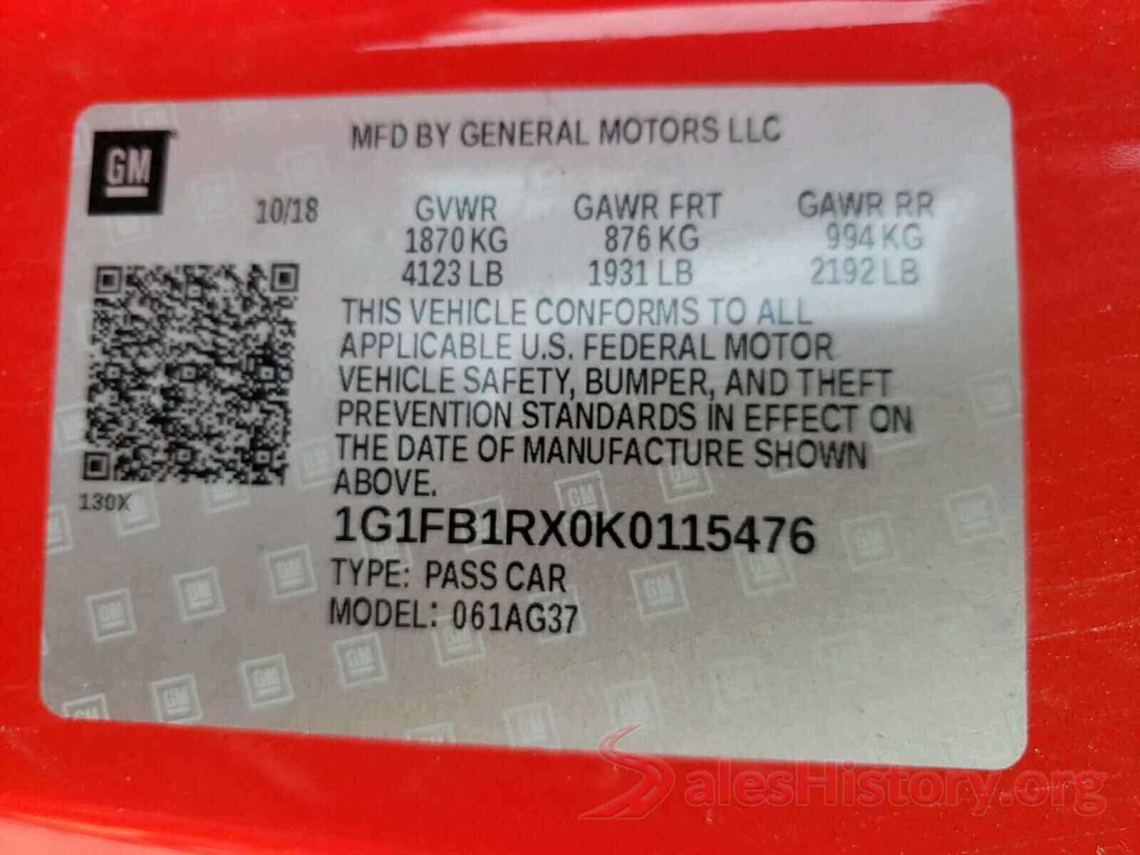 1G1FB1RX0K0115476 2019 CHEVROLET CAMARO