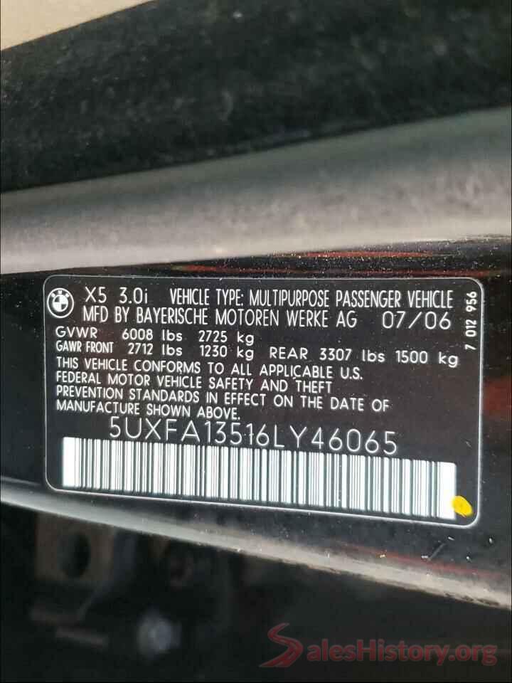 5UXFA13516LY46065 2006 BMW X5