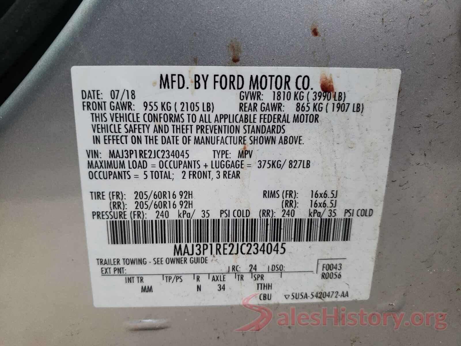 MAJ3P1RE2JC234045 2018 FORD ALL OTHER