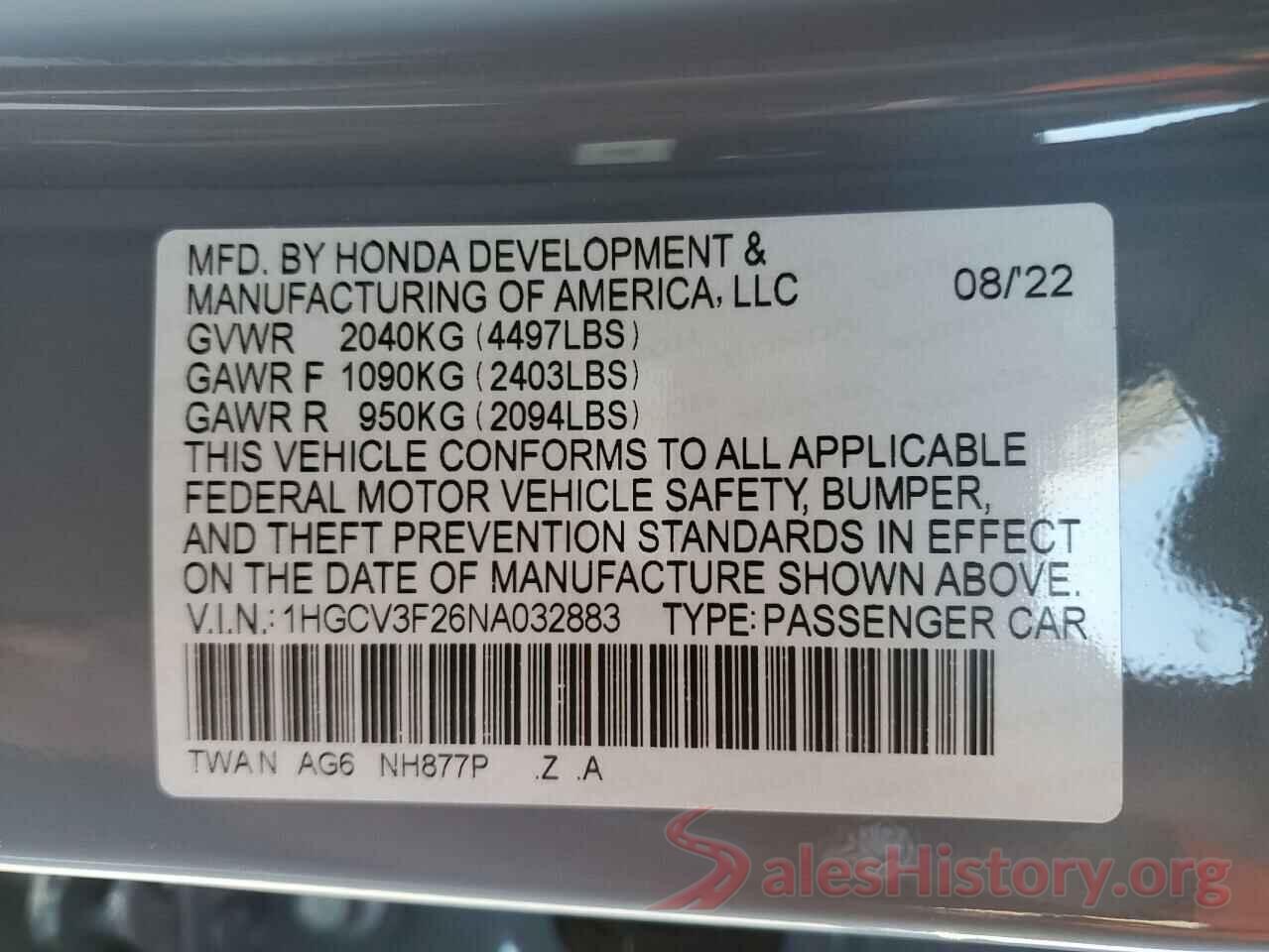 1HGCV3F26NA032883 2022 HONDA ACCORD