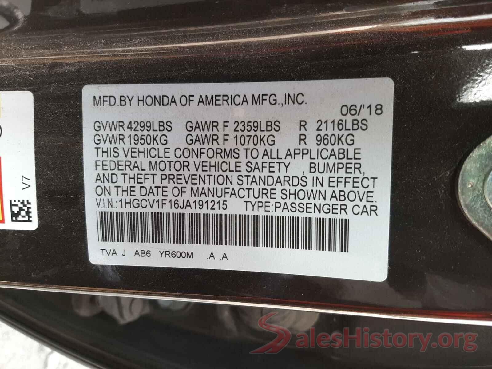 1HGCV1F16JA191215 2018 HONDA ACCORD