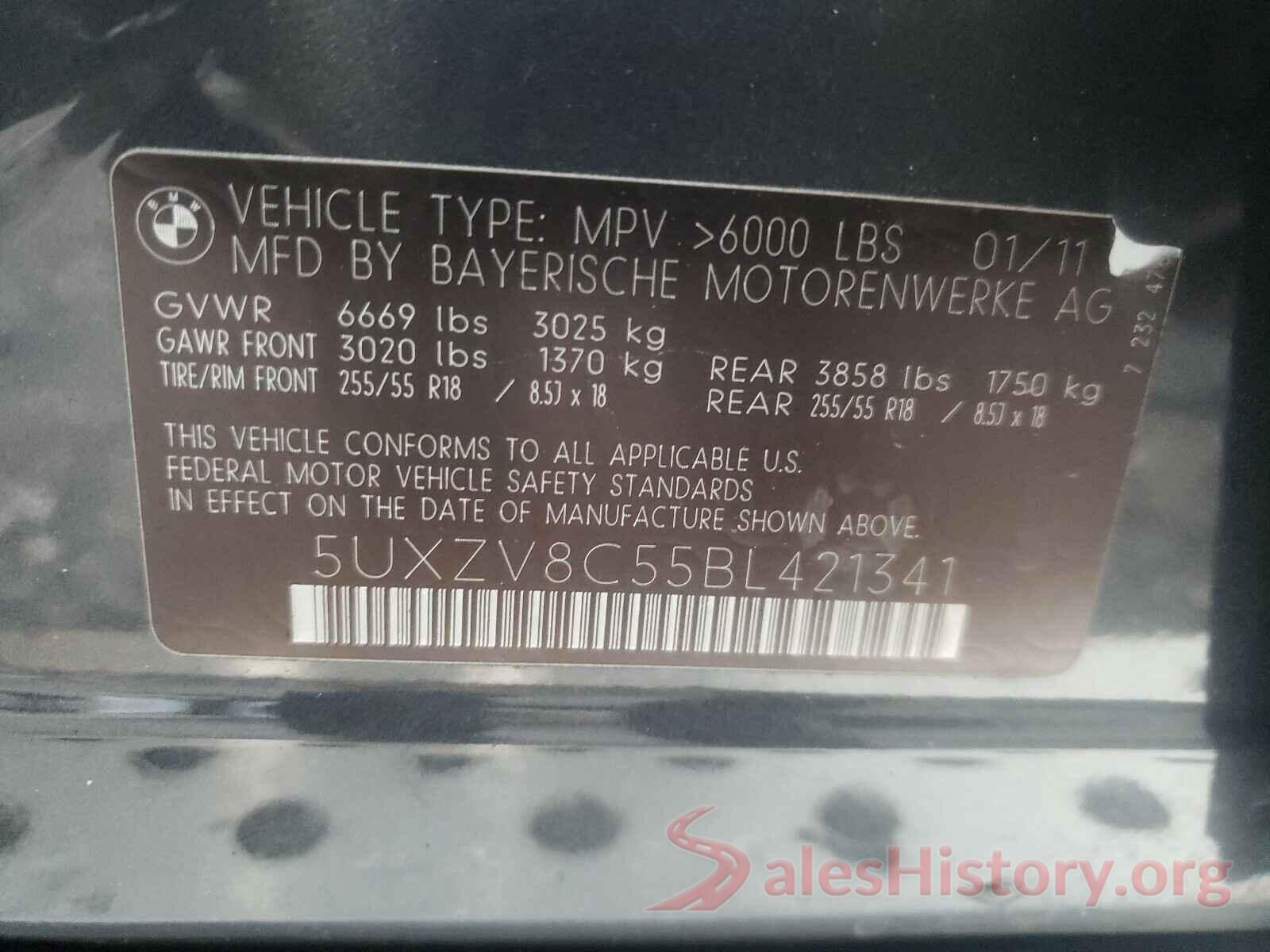 5UXZV8C55BL421341 2011 BMW X5