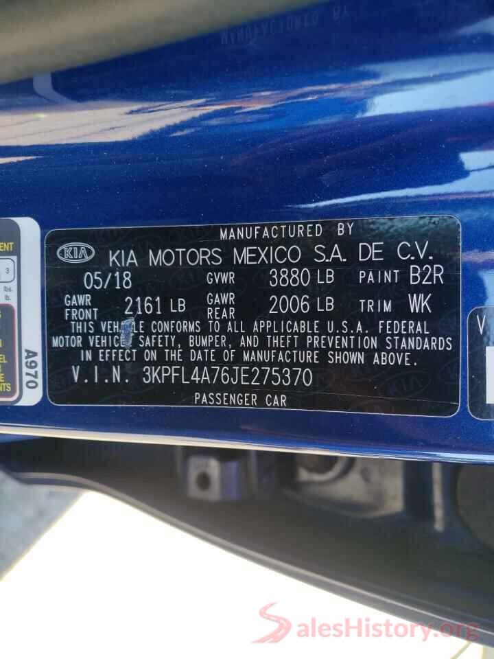 3KPFL4A76JE275370 2018 KIA FORTE