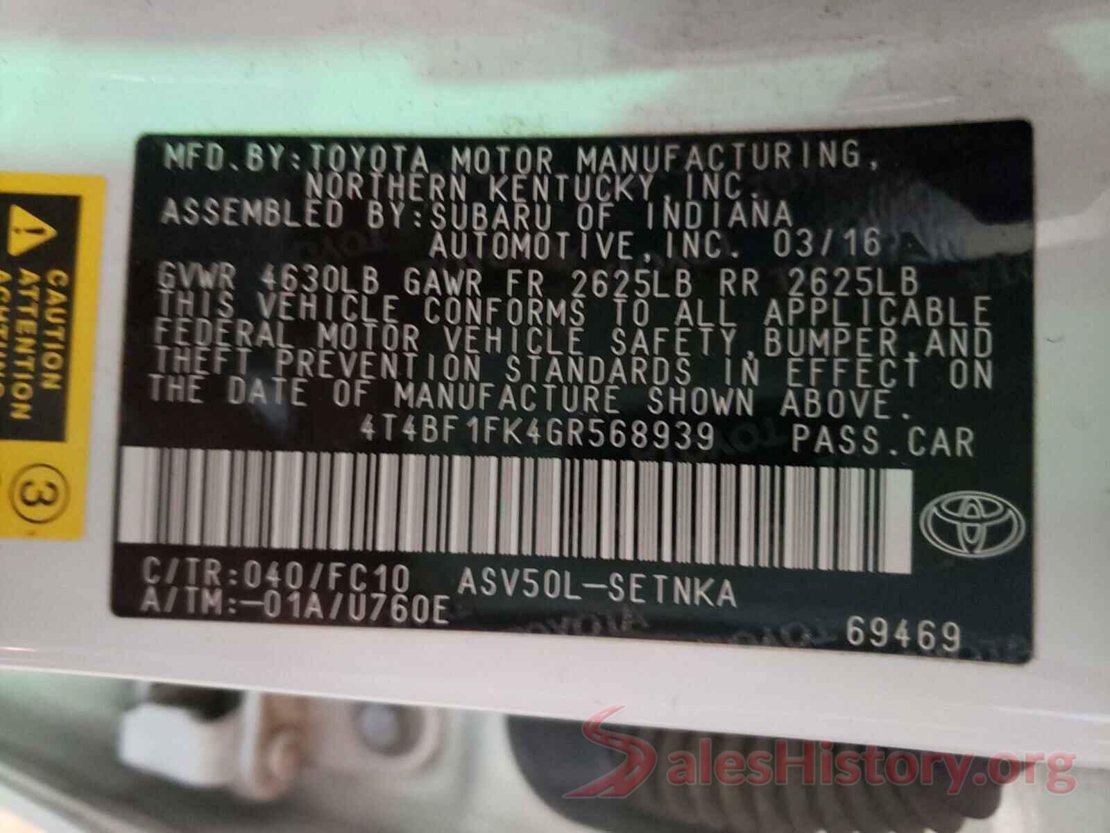 4T4BF1FK4GR568939 2016 TOYOTA CAMRY