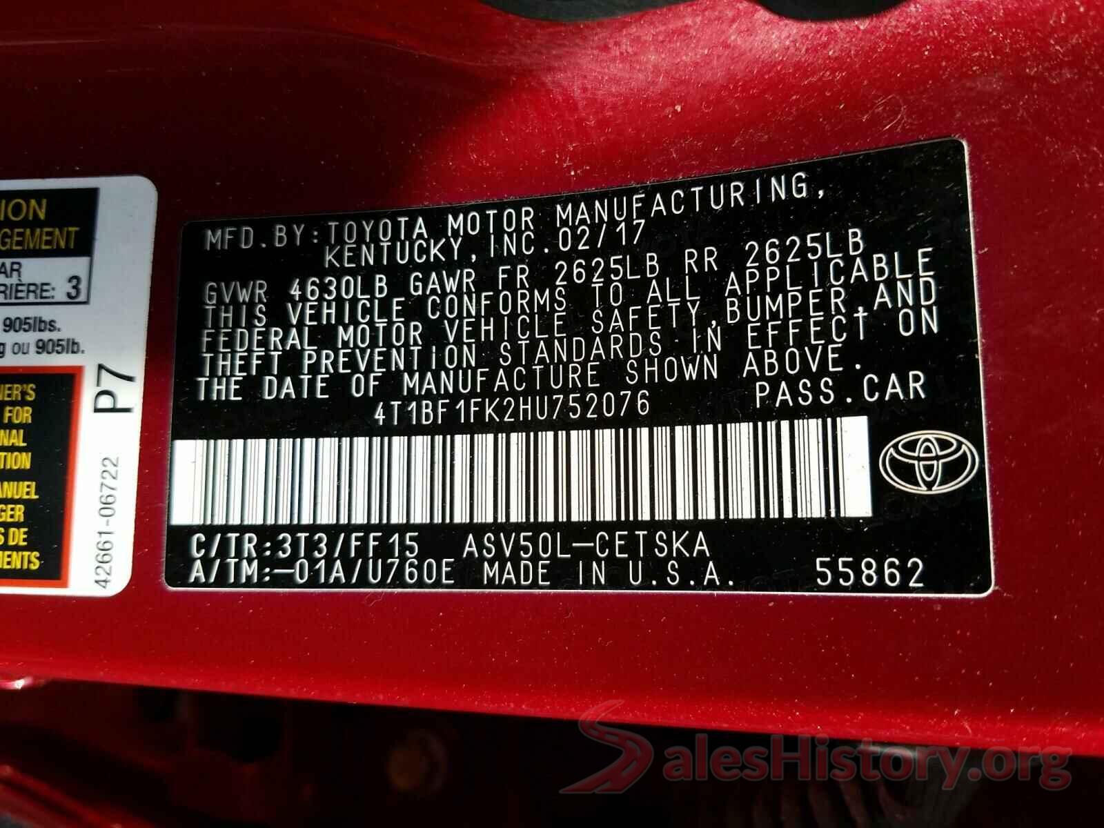 4T1BF1FK2HU752076 2017 TOYOTA CAMRY