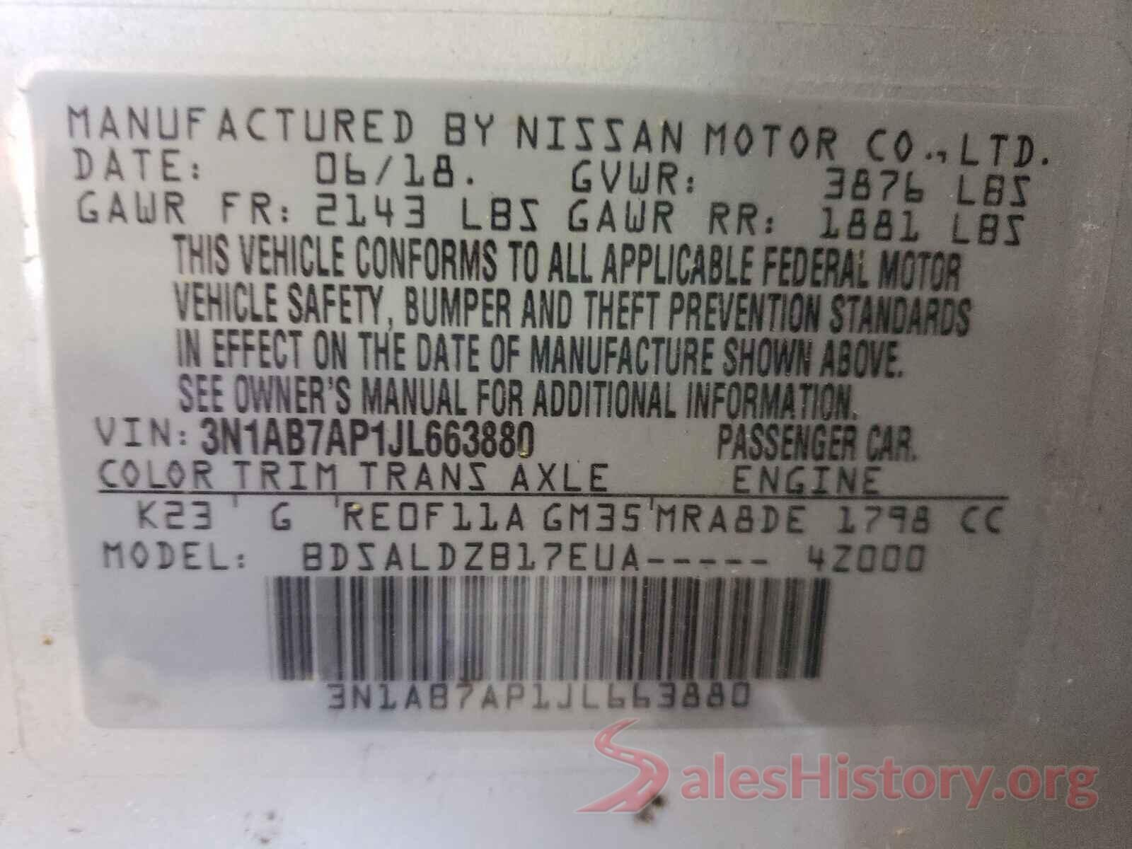 3N1AB7AP1JL663880 2018 NISSAN SENTRA