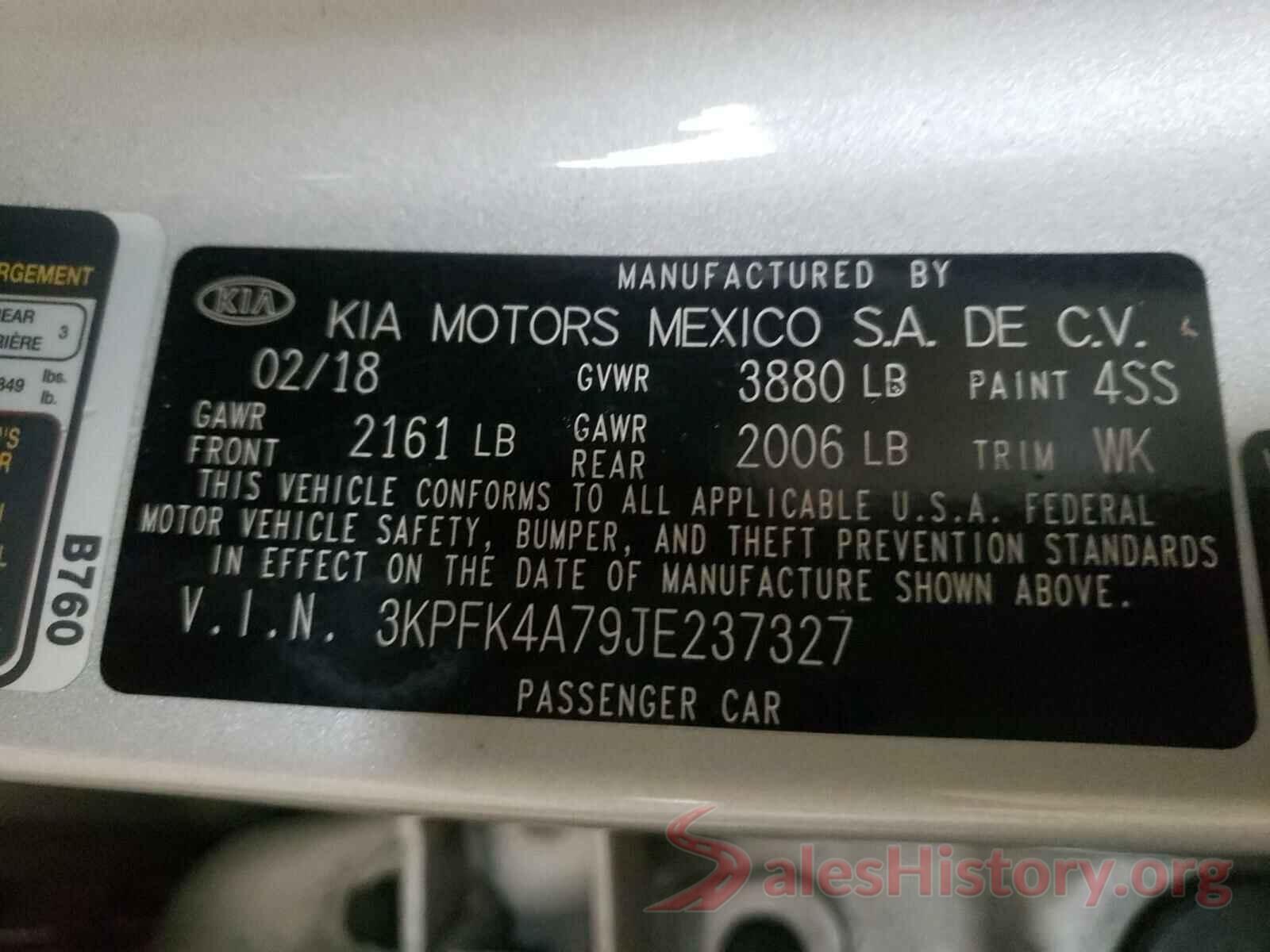 3KPFK4A79JE237327 2018 KIA FORTE