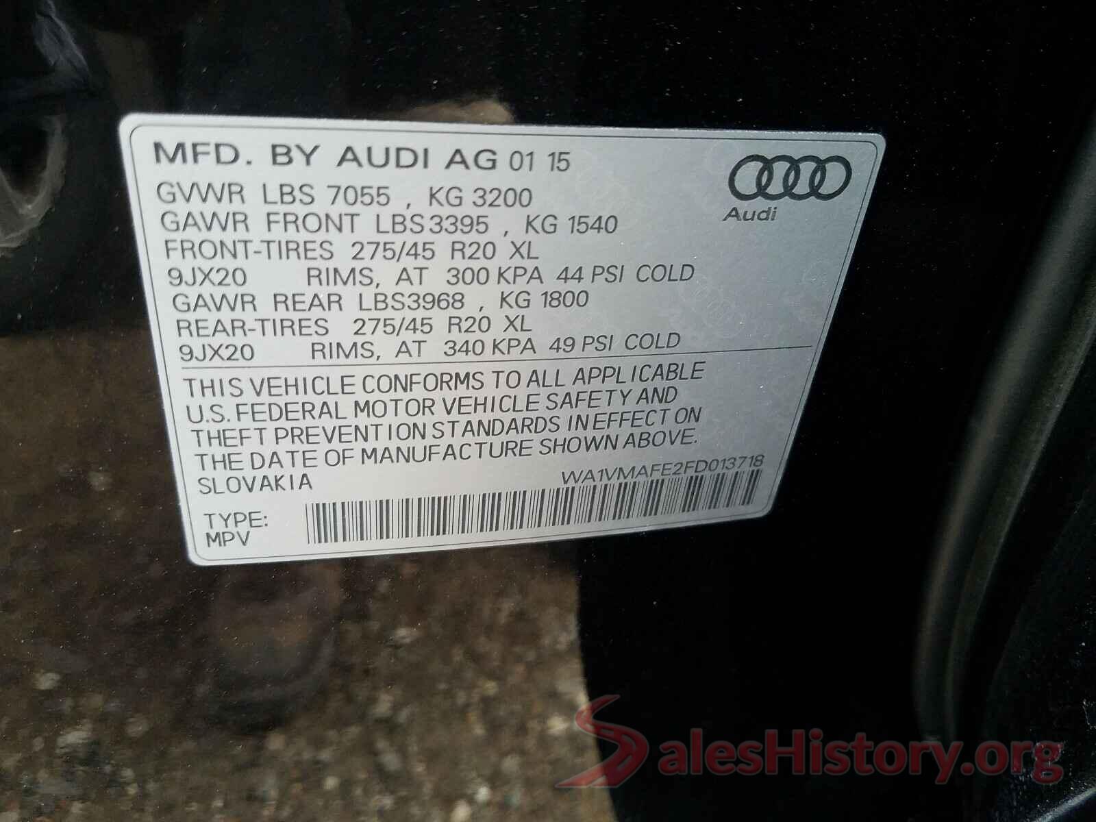 WA1VMAFE2FD013718 2015 AUDI Q7