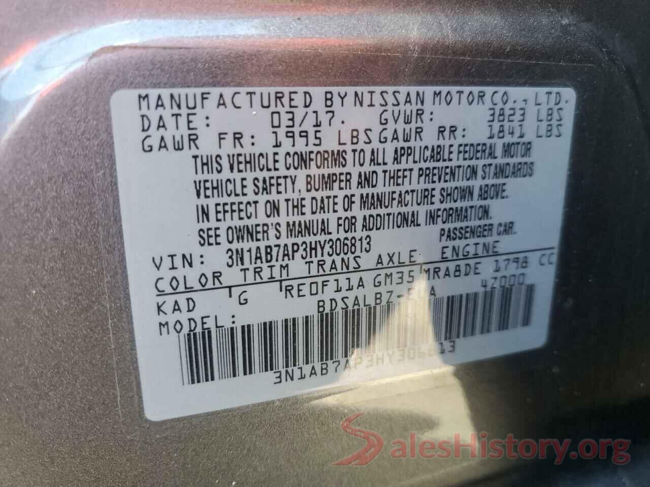 3N1AB7AP3HY306813 2017 NISSAN SENTRA