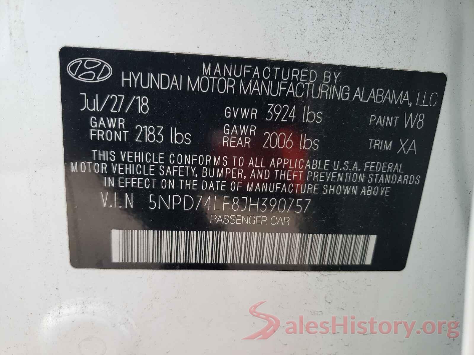 5NPD74LF8JH390757 2018 HYUNDAI ELANTRA